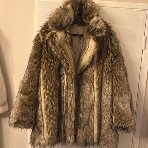 H&M Fuzzy Fur Coat Brown